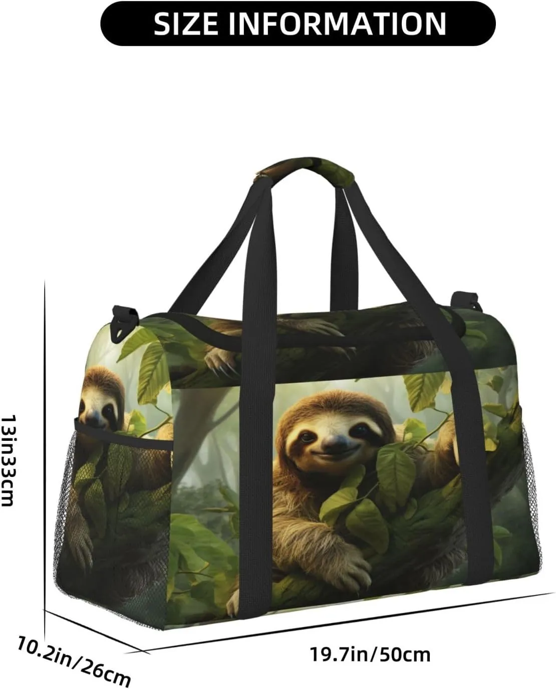 Travel Duffel Bag For Men Women, Forest Animal Sloth Carry On Sport Gym Bag With Shoulder Strap Lightweight Waterproof Weekender Bag Overnight Bag