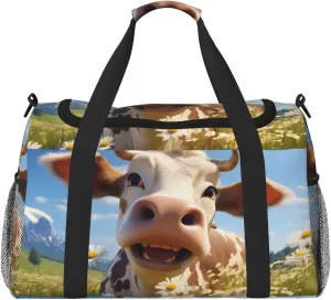 Travel Duffel Bag For Men Women, Funny Cow Animal Carry On Sport Gym Bag With Shoulder Strap Lightweight Waterproof Weekender Bag Overnight Bag
