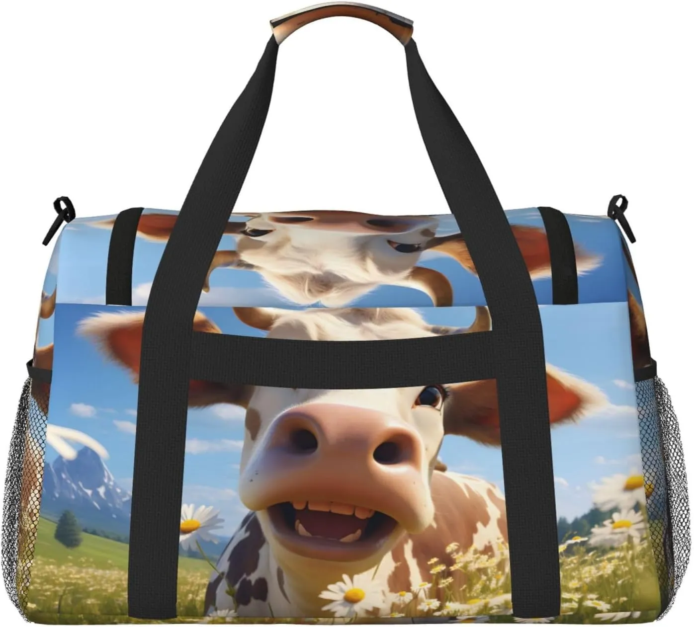 Travel Duffel Bag For Men Women, Funny Cow Animal Carry On Sport Gym Bag With Shoulder Strap Lightweight Waterproof Weekender Bag Overnight Bag