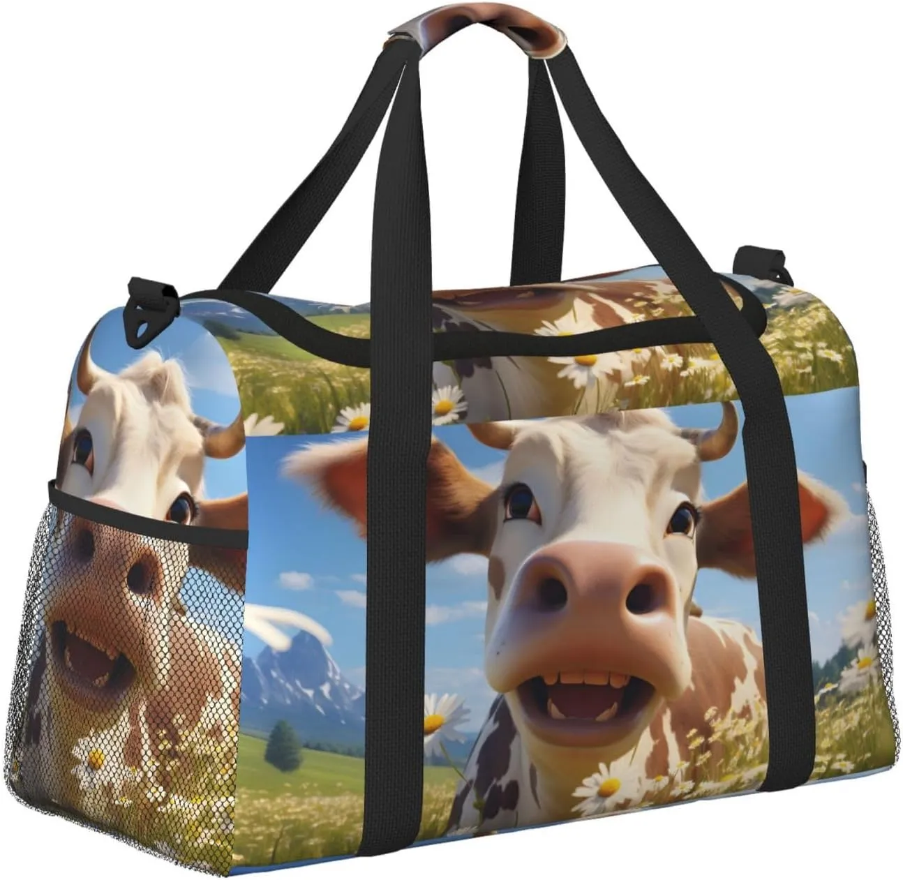 Travel Duffel Bag For Men Women, Funny Cow Animal Carry On Sport Gym Bag With Shoulder Strap Lightweight Waterproof Weekender Bag Overnight Bag
