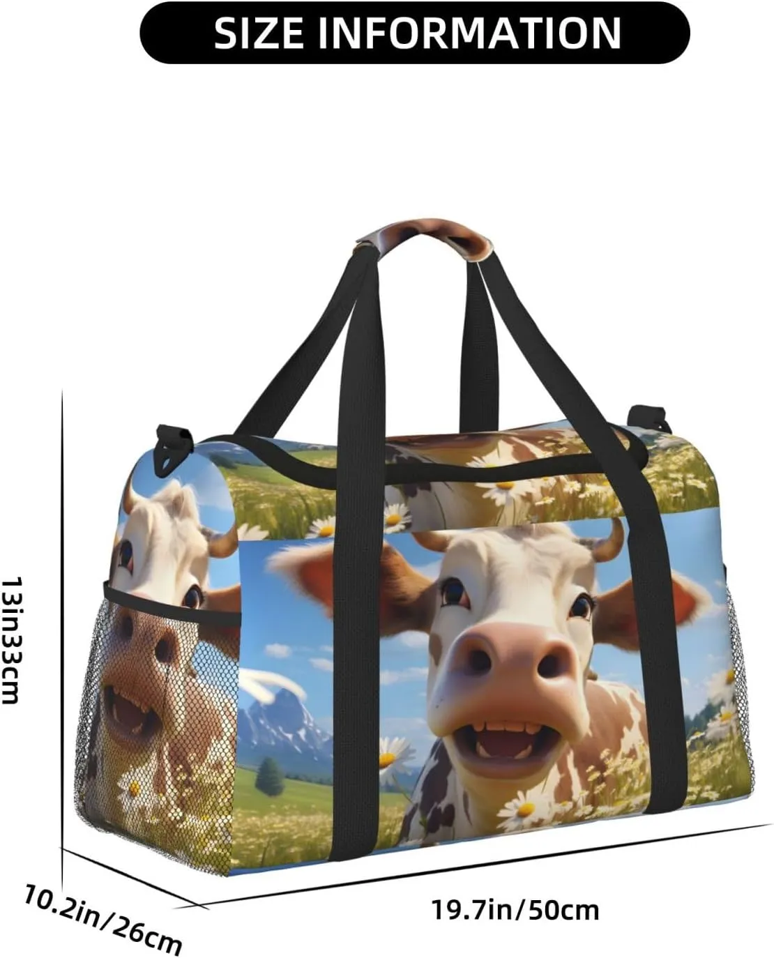 Travel Duffel Bag For Men Women, Funny Cow Animal Carry On Sport Gym Bag With Shoulder Strap Lightweight Waterproof Weekender Bag Overnight Bag
