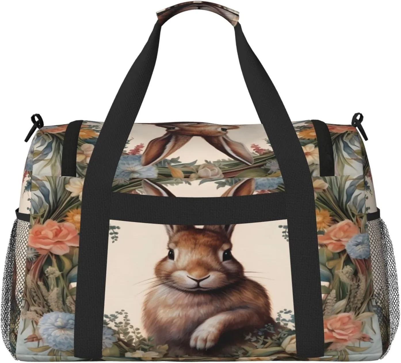 Travel Duffel Bag For Men Women, Garland Easter Rabbit Bunny Carry On Sport Gym Bag With Shoulder Strap Lightweight Waterproof Weekender Bag Overnight Bag