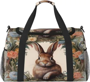 Travel Duffel Bag For Men Women, Garland Easter Rabbit Bunny Carry On Sport Gym Bag With Shoulder Strap Lightweight Waterproof Weekender Bag Overnight Bag
