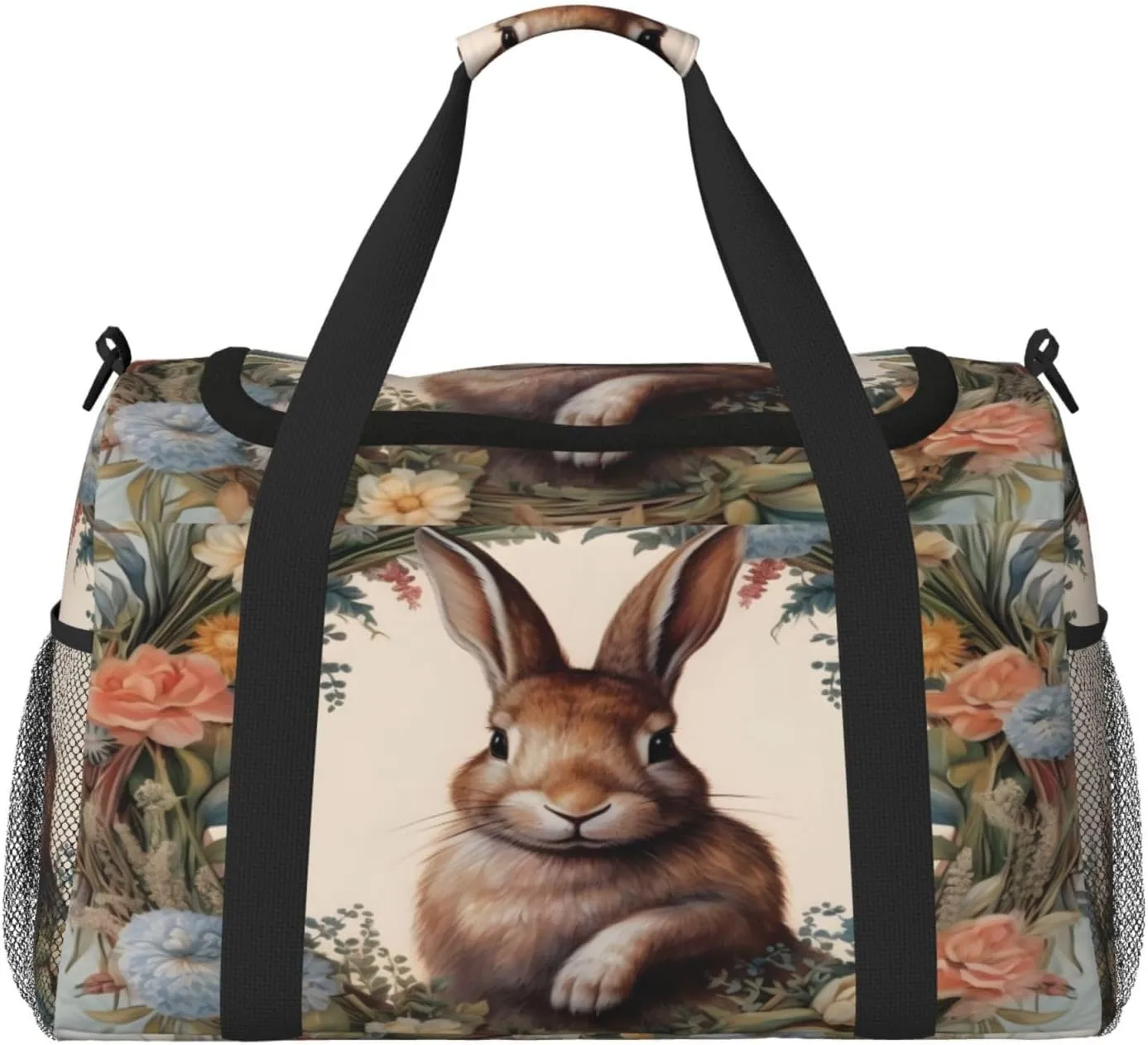 Travel Duffel Bag For Men Women, Garland Easter Rabbit Bunny Carry On Sport Gym Bag With Shoulder Strap Lightweight Waterproof Weekender Bag Overnight Bag