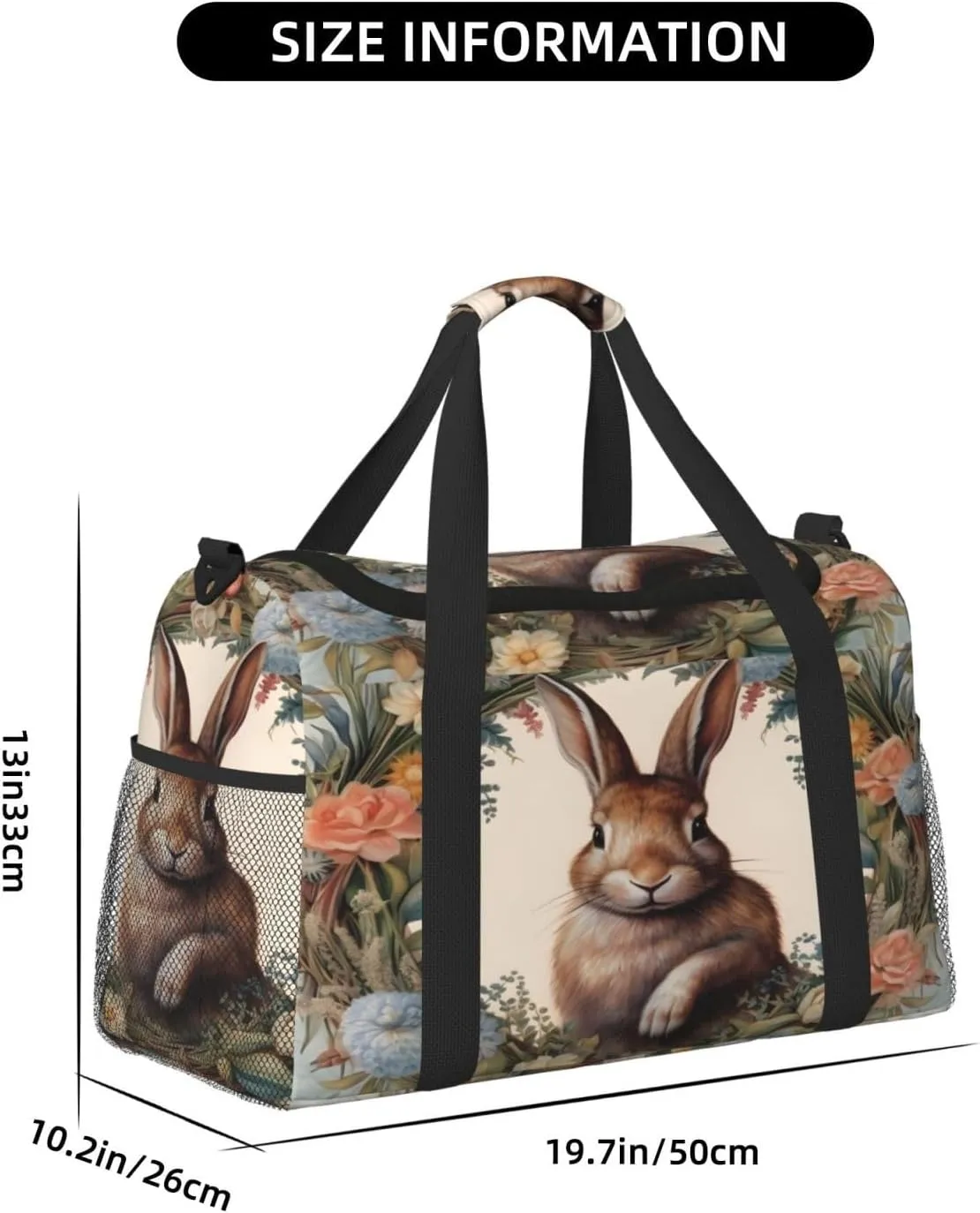 Travel Duffel Bag For Men Women, Garland Easter Rabbit Bunny Carry On Sport Gym Bag With Shoulder Strap Lightweight Waterproof Weekender Bag Overnight Bag