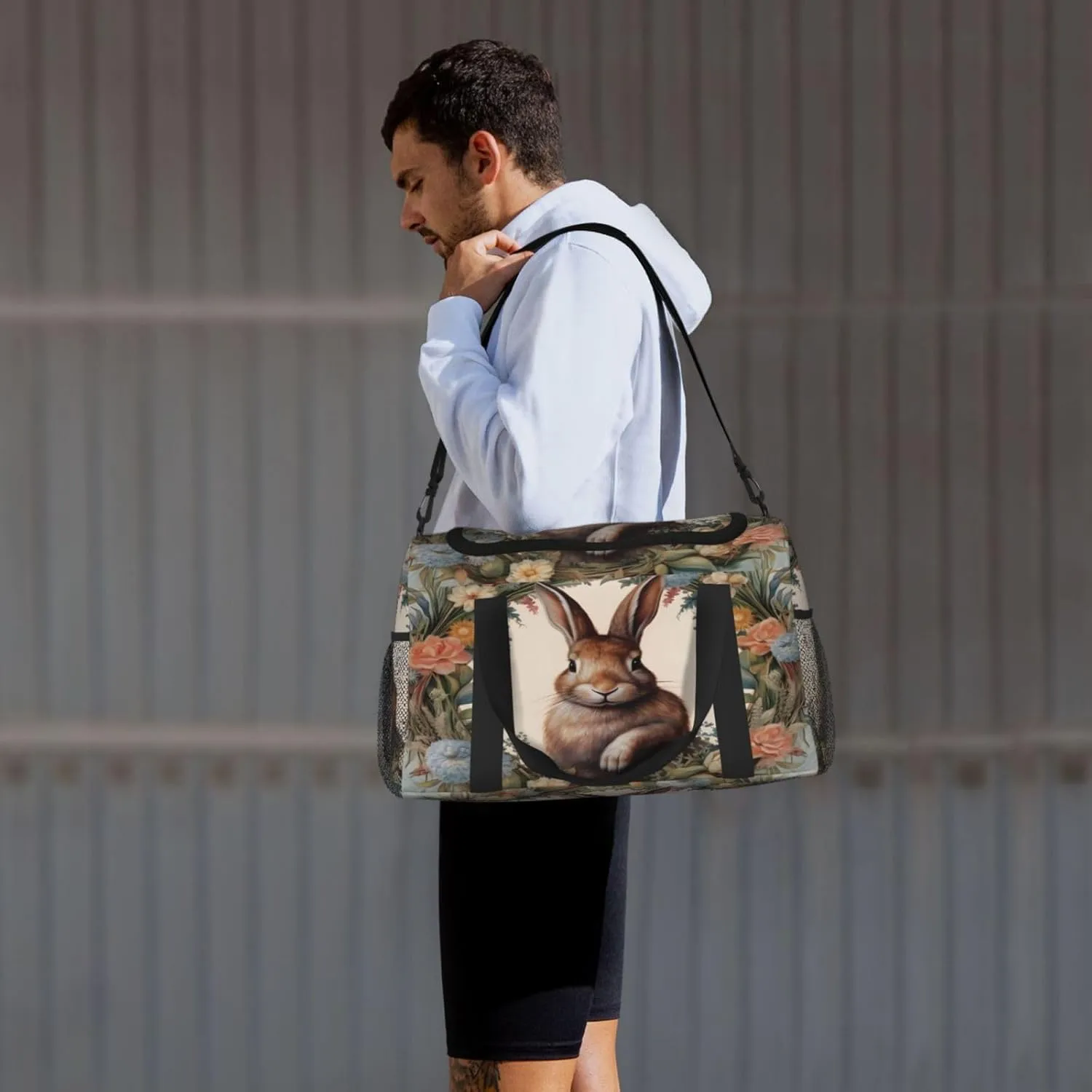 Travel Duffel Bag For Men Women, Garland Easter Rabbit Bunny Carry On Sport Gym Bag With Shoulder Strap Lightweight Waterproof Weekender Bag Overnight Bag