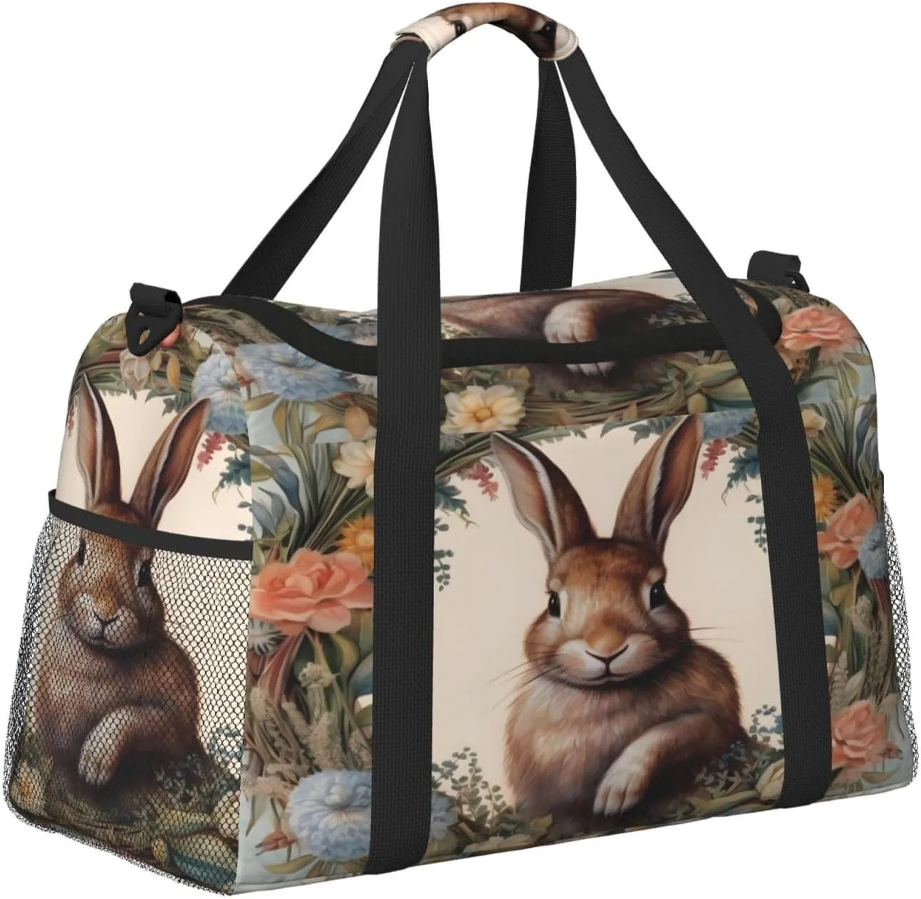 Travel Duffel Bag For Men Women, Garland Easter Rabbit Bunny Carry On Sport Gym Bag With Shoulder Strap Lightweight Waterproof Weekender Bag Overnight Bag