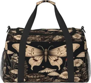 Travel Duffel Bag For Men Women, Gothic Floral Butterflies Aesthetic Retro Botanical Carry On Sport Gym Bag With Shoulder Strap Lightweight Waterproof Weekender Bag Overnight Bag