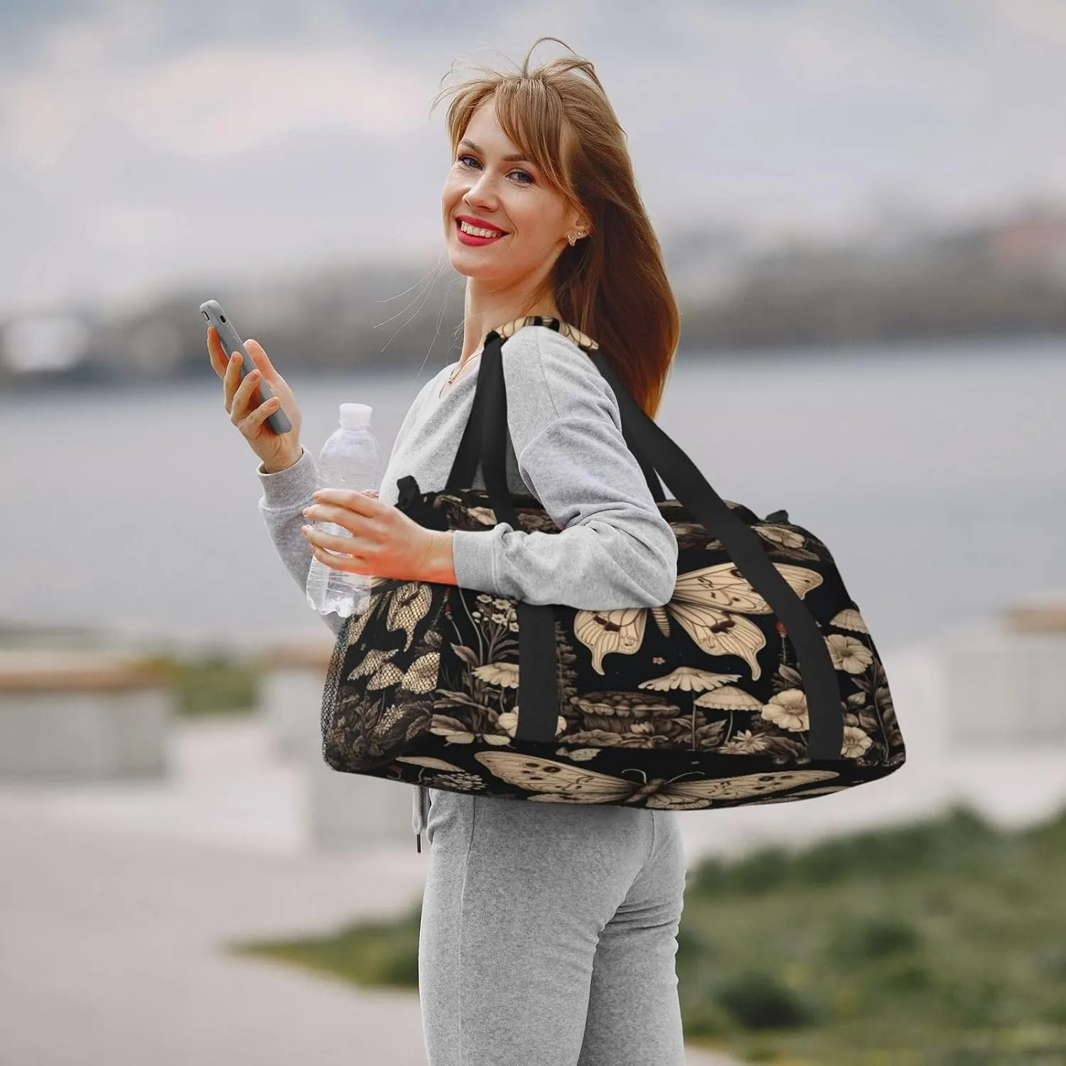 Travel Duffel Bag For Men Women, Gothic Floral Butterflies Aesthetic Retro Botanical Carry On Sport Gym Bag With Shoulder Strap Lightweight Waterproof Weekender Bag Overnight Bag