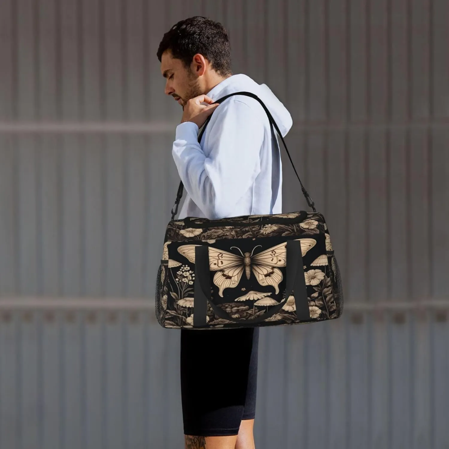Travel Duffel Bag For Men Women, Gothic Floral Butterflies Aesthetic Retro Botanical Carry On Sport Gym Bag With Shoulder Strap Lightweight Waterproof Weekender Bag Overnight Bag