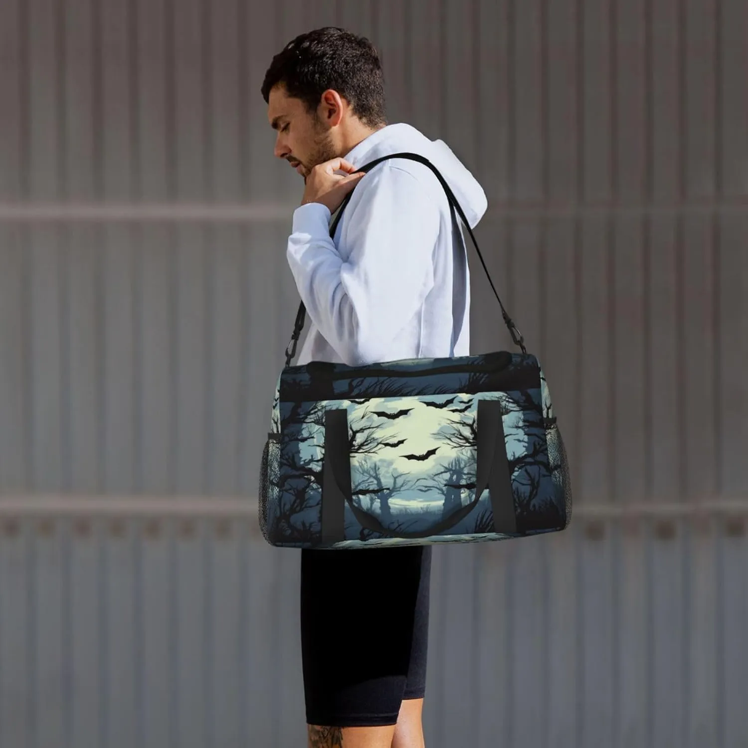 Travel Duffel Bag For Men Women, Halloween Moon Forest Tree Bats Carry On Sport Gym Bag With Shoulder Strap Lightweight Waterproof Weekender Bag Overnight Bag
