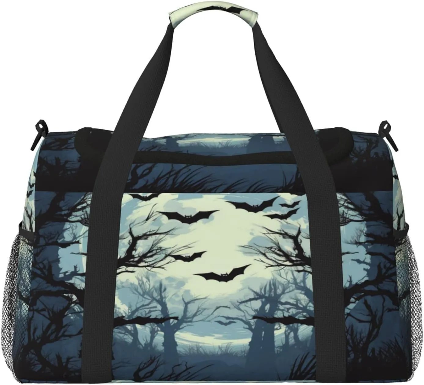 Travel Duffel Bag For Men Women, Halloween Moon Forest Tree Bats Carry On Sport Gym Bag With Shoulder Strap Lightweight Waterproof Weekender Bag Overnight Bag