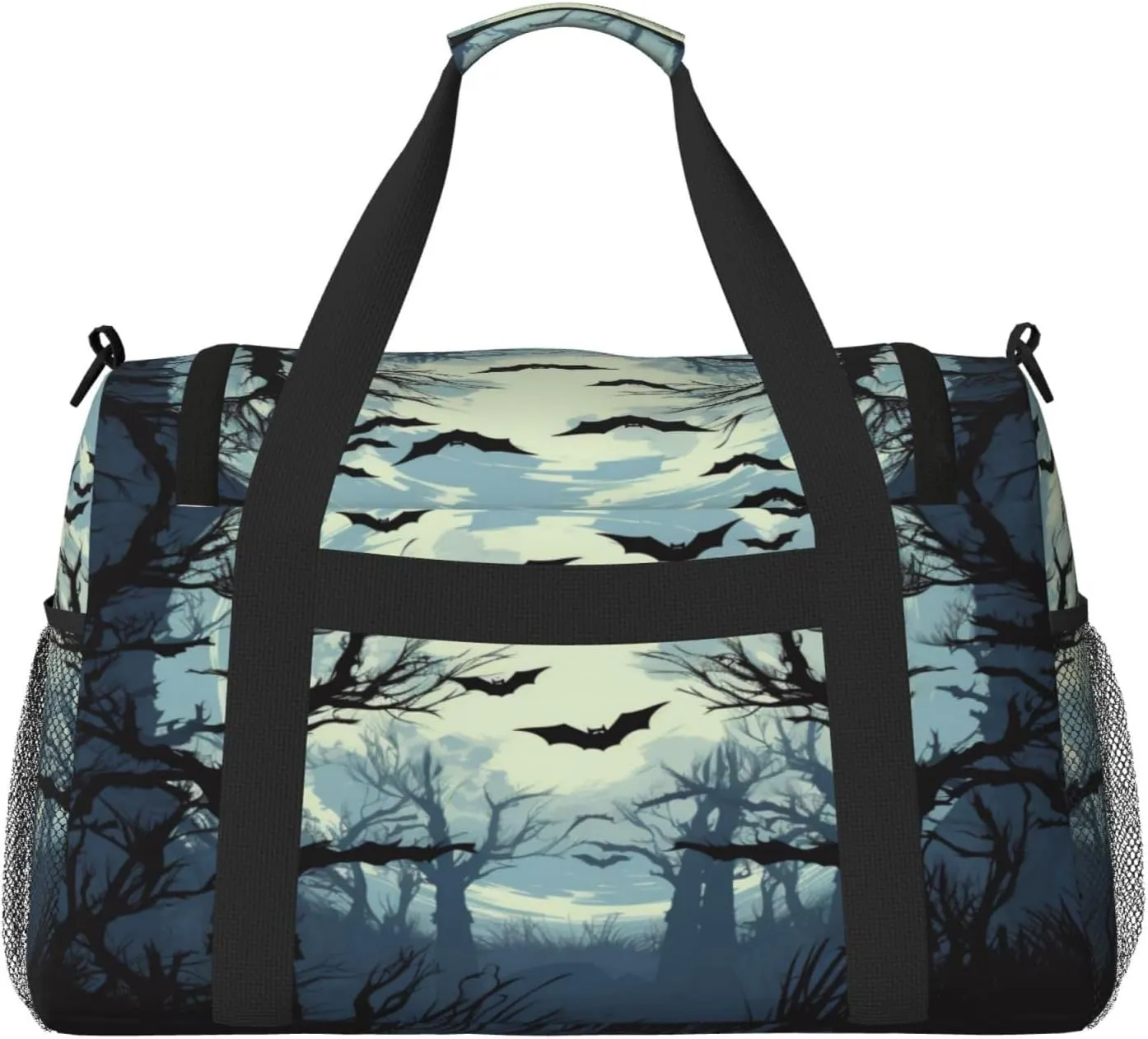 Travel Duffel Bag For Men Women, Halloween Moon Forest Tree Bats Carry On Sport Gym Bag With Shoulder Strap Lightweight Waterproof Weekender Bag Overnight Bag