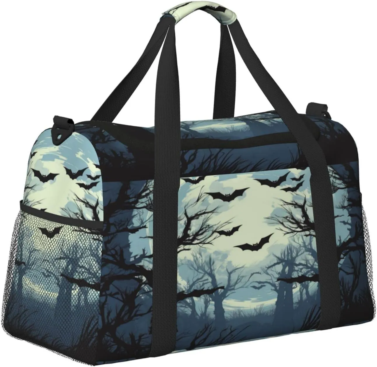 Travel Duffel Bag For Men Women, Halloween Moon Forest Tree Bats Carry On Sport Gym Bag With Shoulder Strap Lightweight Waterproof Weekender Bag Overnight Bag