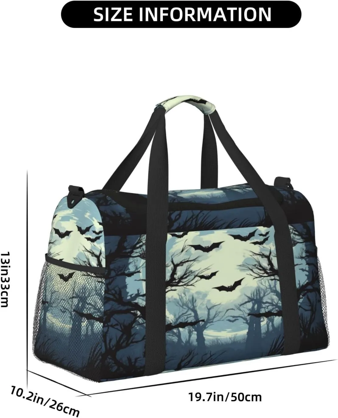 Travel Duffel Bag For Men Women, Halloween Moon Forest Tree Bats Carry On Sport Gym Bag With Shoulder Strap Lightweight Waterproof Weekender Bag Overnight Bag