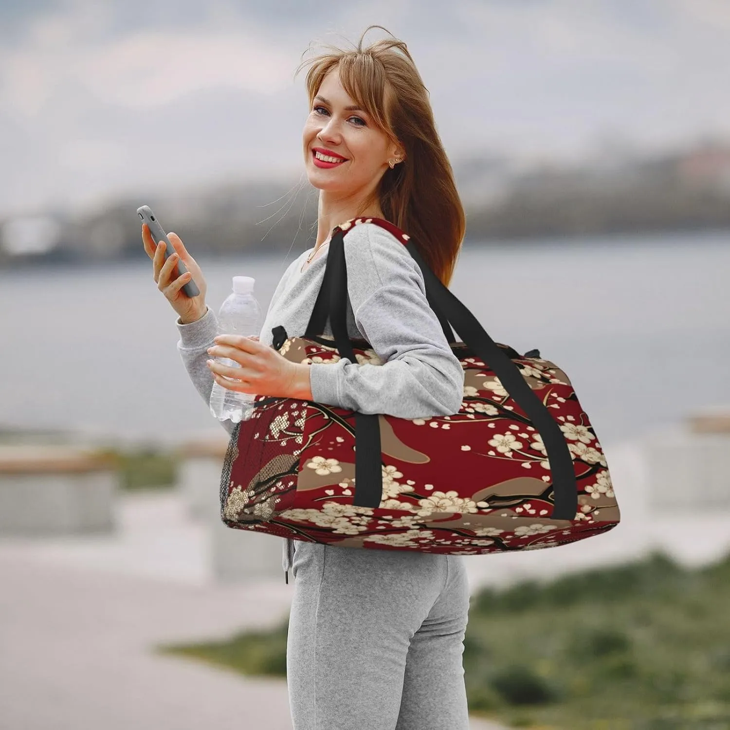 Travel Duffel Bag For Men Women, Japanese Cherry Flowers Carry On Sport Gym Bag With Shoulder Strap Lightweight Waterproof Weekender Bag Overnight Bag