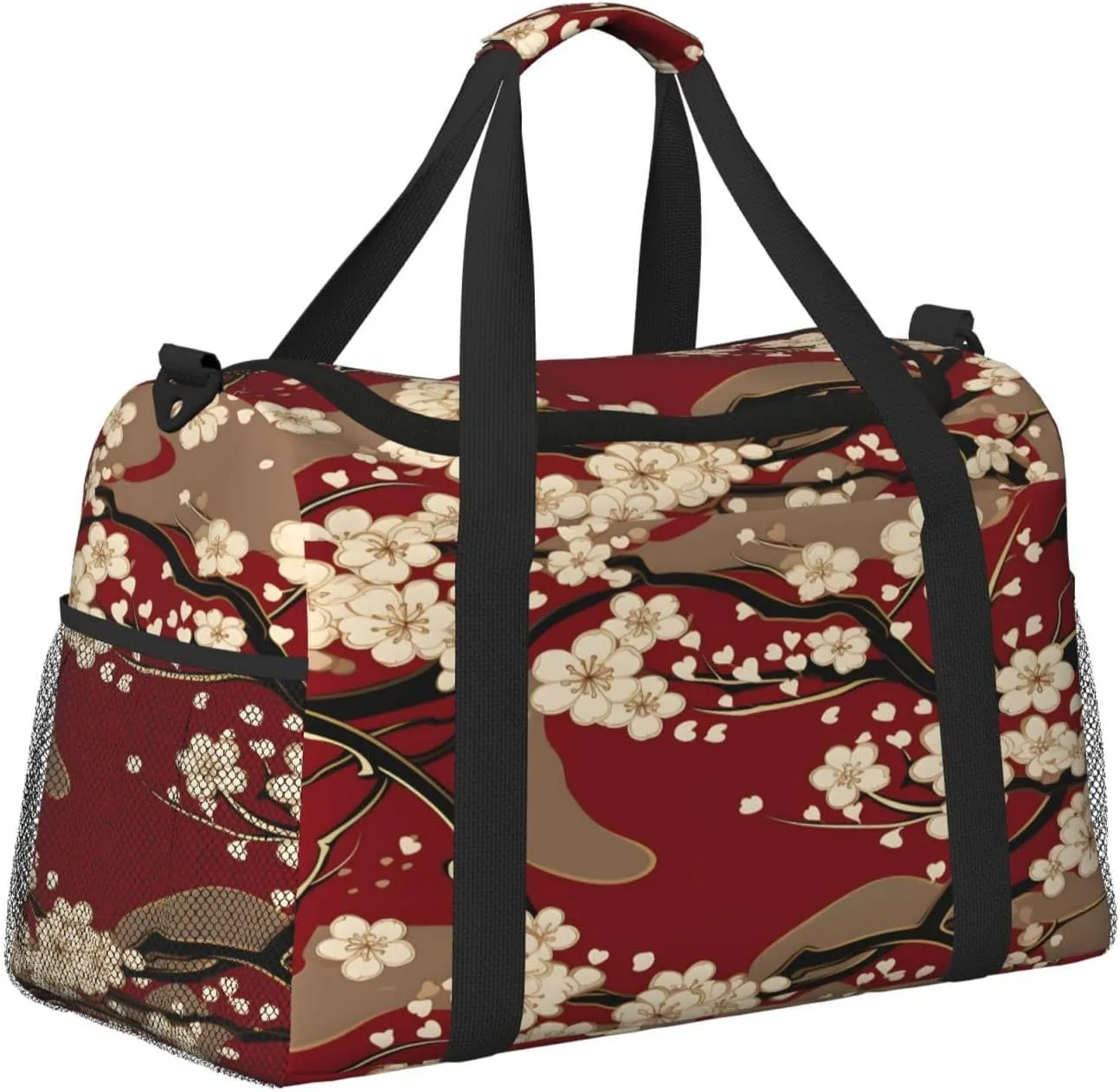 Travel Duffel Bag For Men Women, Japanese Cherry Flowers Carry On Sport Gym Bag With Shoulder Strap Lightweight Waterproof Weekender Bag Overnight Bag