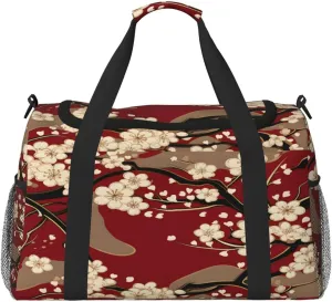 Travel Duffel Bag For Men Women, Japanese Cherry Flowers Carry On Sport Gym Bag With Shoulder Strap Lightweight Waterproof Weekender Bag Overnight Bag