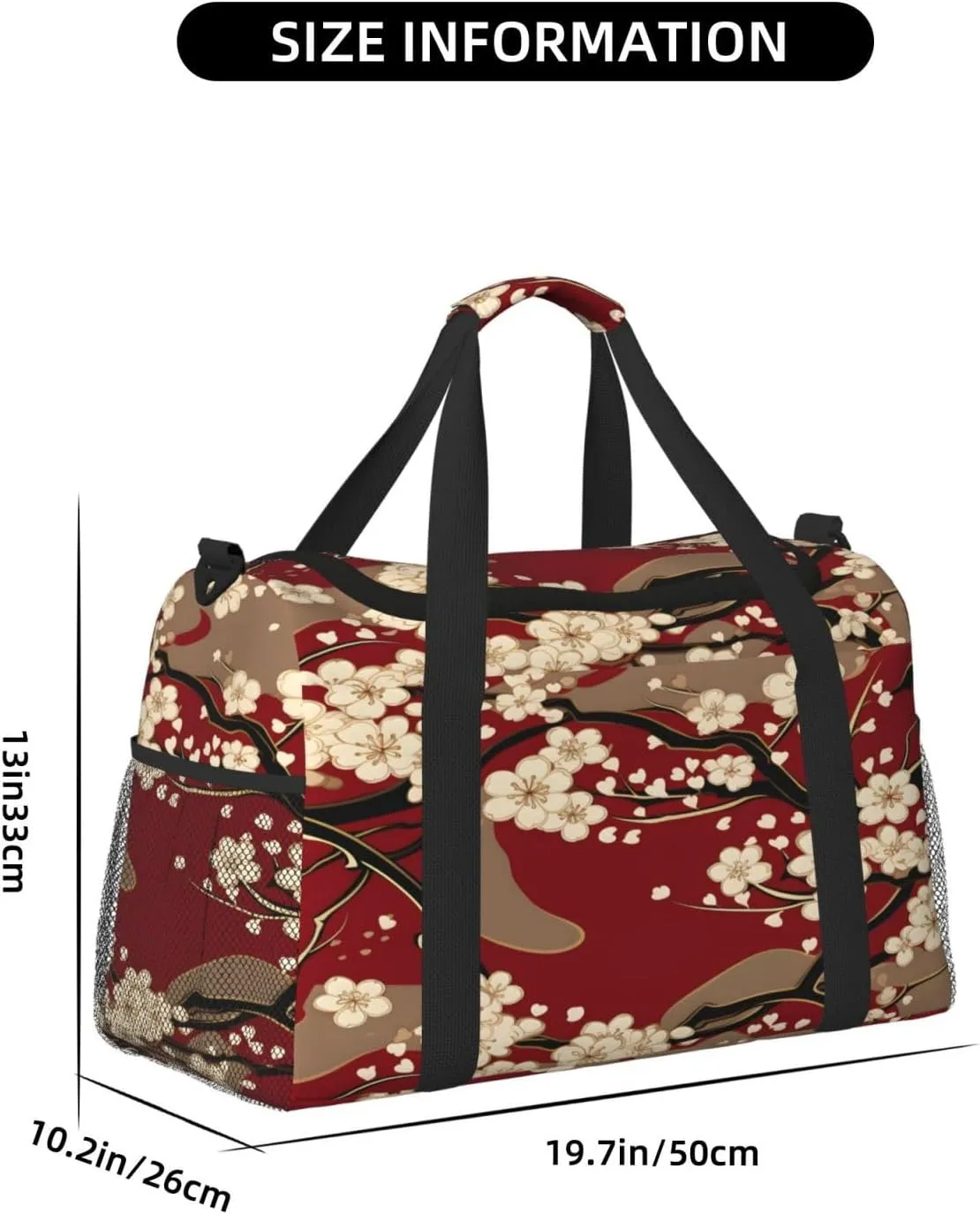 Travel Duffel Bag For Men Women, Japanese Cherry Flowers Carry On Sport Gym Bag With Shoulder Strap Lightweight Waterproof Weekender Bag Overnight Bag