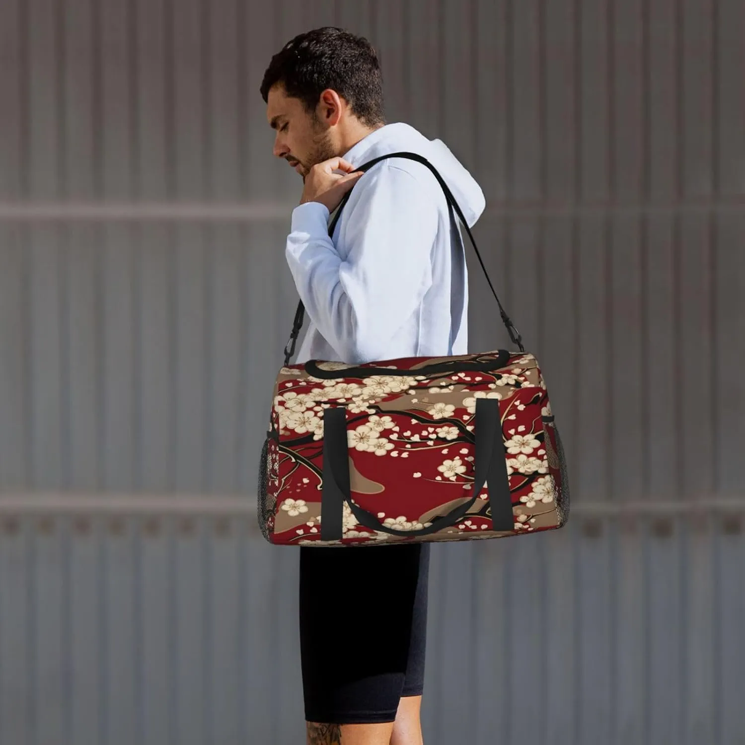 Travel Duffel Bag For Men Women, Japanese Cherry Flowers Carry On Sport Gym Bag With Shoulder Strap Lightweight Waterproof Weekender Bag Overnight Bag