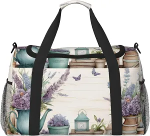 Travel Duffel Bag For Men Women, Lavender Flowers Art Carry On Sport Gym Bag With Shoulder Strap Lightweight Waterproof Weekender Bag Overnight Bag