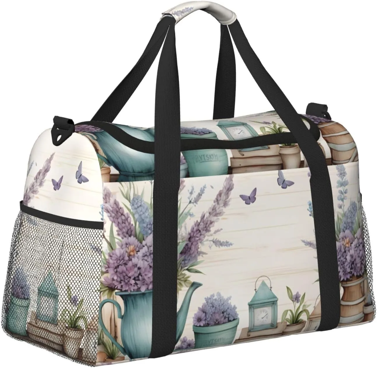 Travel Duffel Bag For Men Women, Lavender Flowers Art Carry On Sport Gym Bag With Shoulder Strap Lightweight Waterproof Weekender Bag Overnight Bag