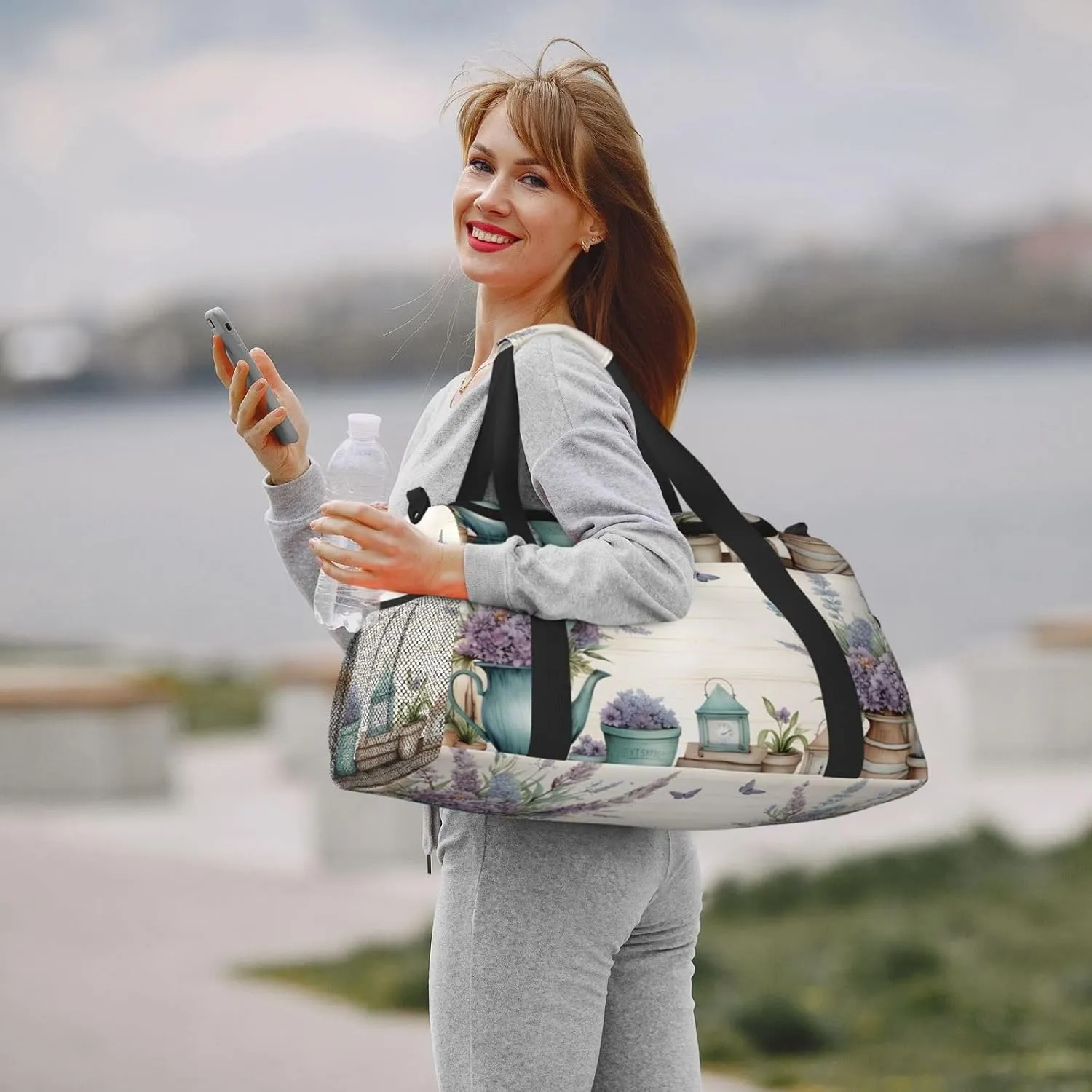 Travel Duffel Bag For Men Women, Lavender Flowers Art Carry On Sport Gym Bag With Shoulder Strap Lightweight Waterproof Weekender Bag Overnight Bag