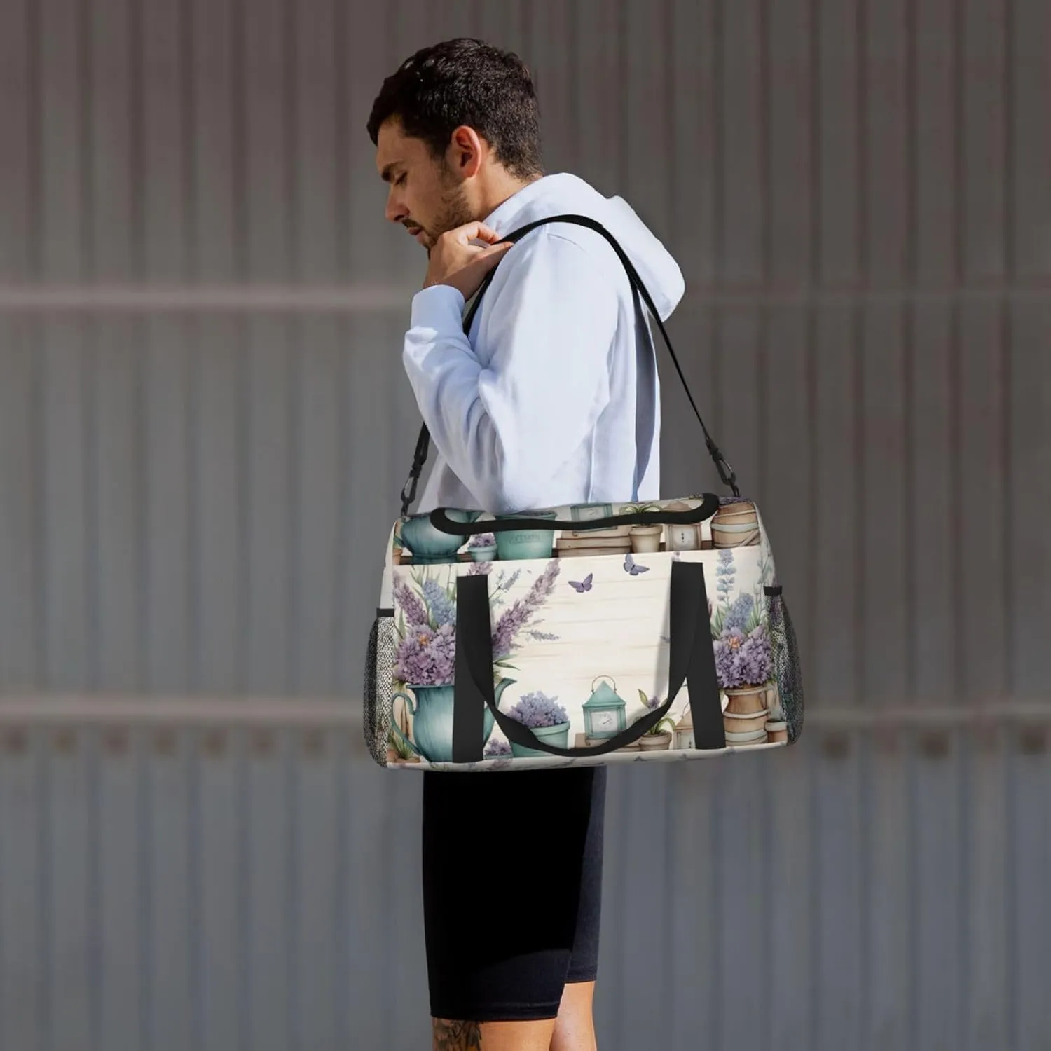 Travel Duffel Bag For Men Women, Lavender Flowers Art Carry On Sport Gym Bag With Shoulder Strap Lightweight Waterproof Weekender Bag Overnight Bag