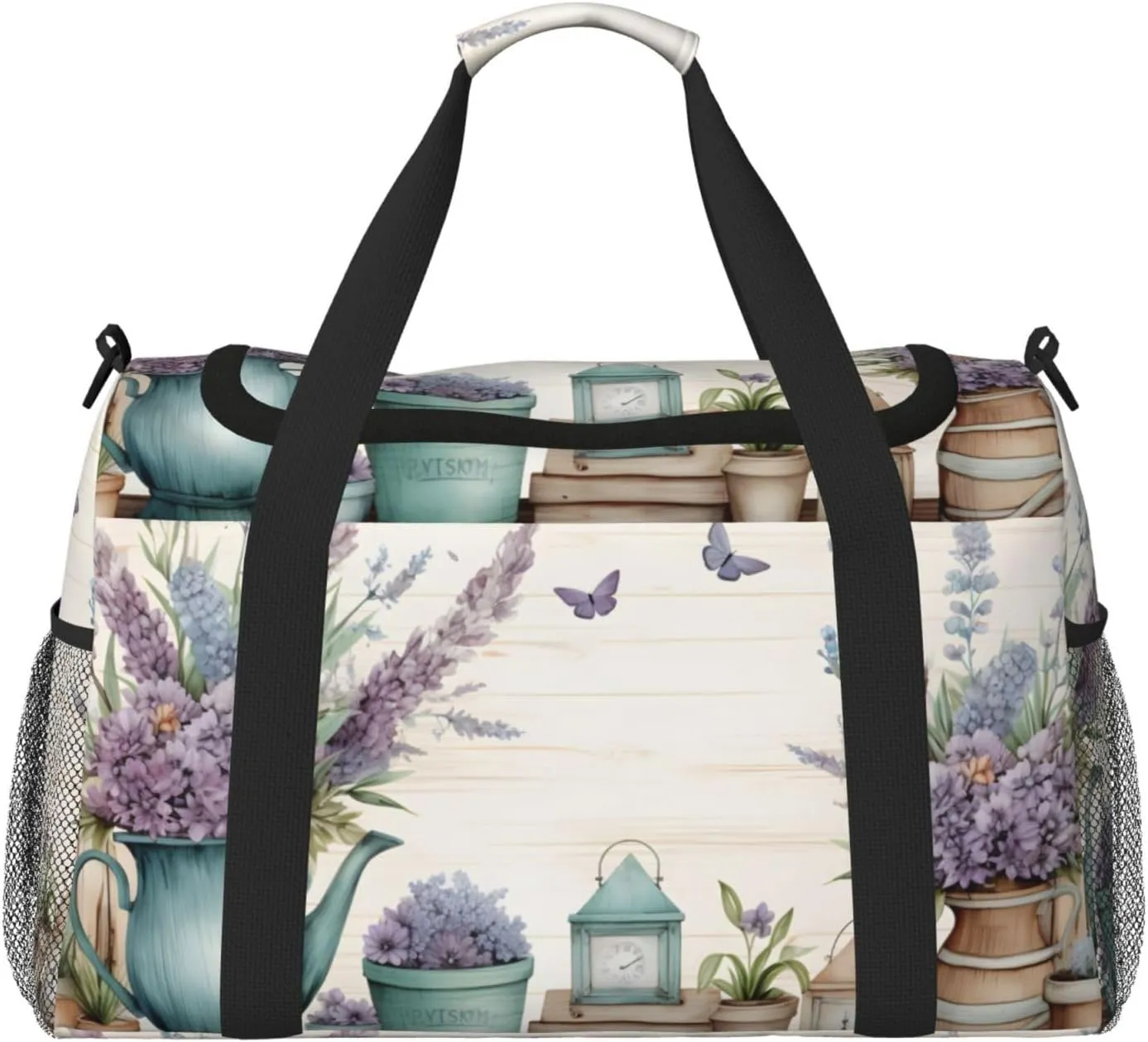 Travel Duffel Bag For Men Women, Lavender Flowers Art Carry On Sport Gym Bag With Shoulder Strap Lightweight Waterproof Weekender Bag Overnight Bag