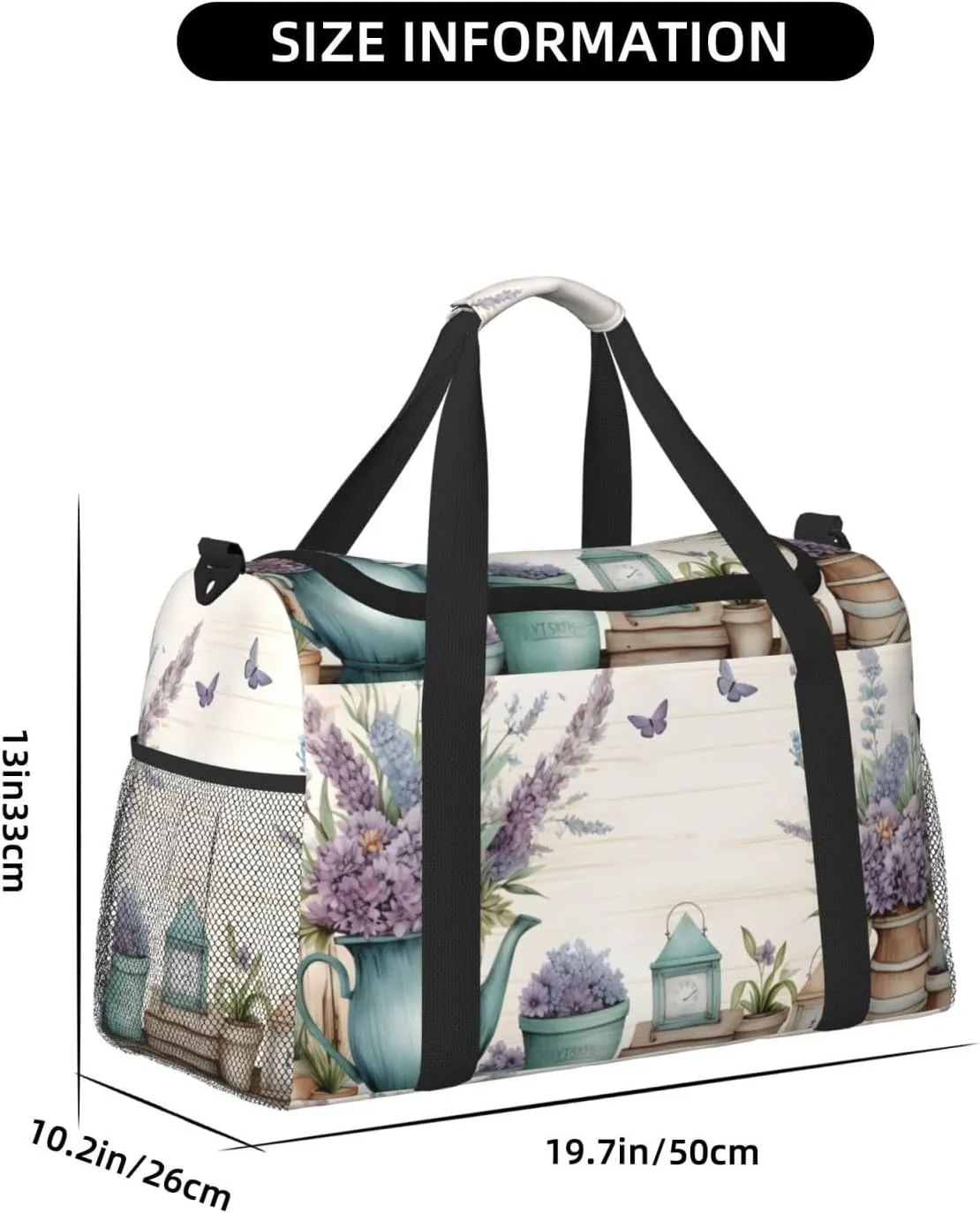 Travel Duffel Bag For Men Women, Lavender Flowers Art Carry On Sport Gym Bag With Shoulder Strap Lightweight Waterproof Weekender Bag Overnight Bag