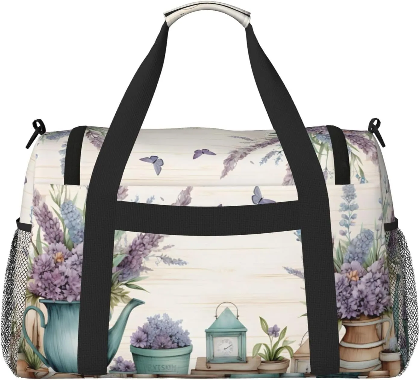 Travel Duffel Bag For Men Women, Lavender Flowers Art Carry On Sport Gym Bag With Shoulder Strap Lightweight Waterproof Weekender Bag Overnight Bag