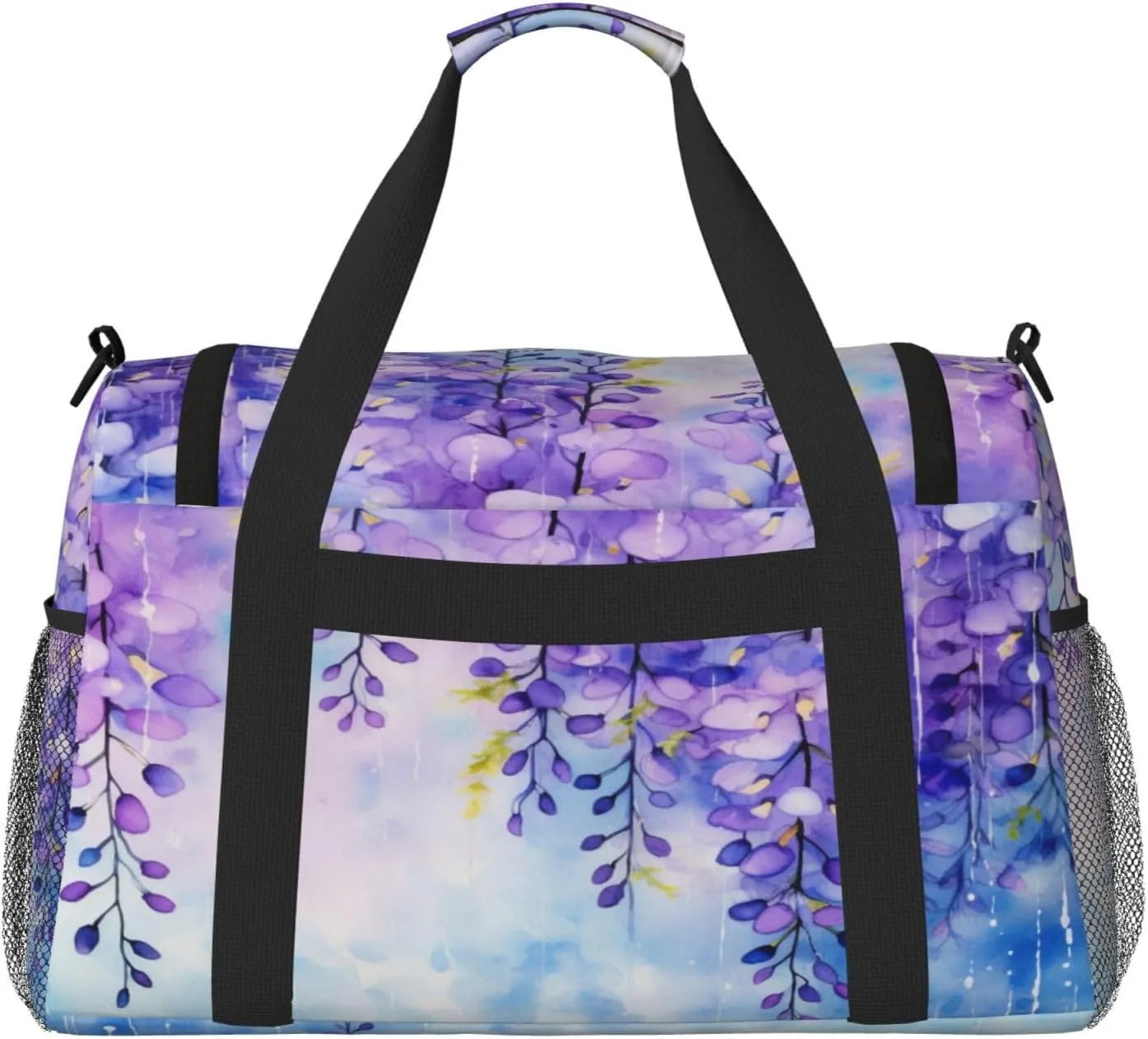 Travel Duffel Bag For Men Women, Purple Flowers Watercolor Painting Carry On Sport Gym Bag With Shoulder Strap Lightweight Waterproof Weekender Bag Overnight Bag
