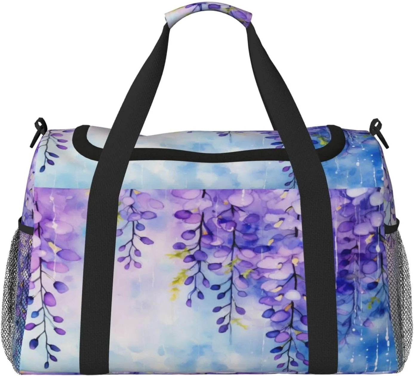 Travel Duffel Bag For Men Women, Purple Flowers Watercolor Painting Carry On Sport Gym Bag With Shoulder Strap Lightweight Waterproof Weekender Bag Overnight Bag