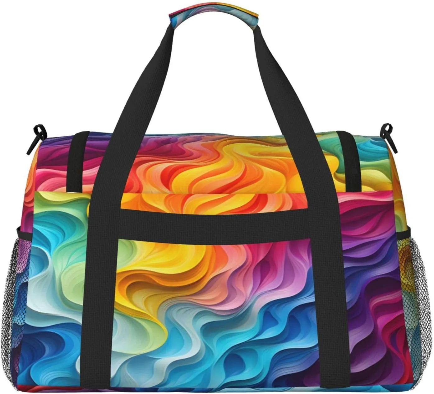 Travel Duffel Bag For Men Women, Rainbow Curve Stripe Carry On Sport Gym Bag With Shoulder Strap Lightweight Waterproof Weekender Bag Overnight Bag
