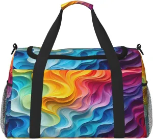 Travel Duffel Bag For Men Women, Rainbow Curve Stripe Carry On Sport Gym Bag With Shoulder Strap Lightweight Waterproof Weekender Bag Overnight Bag