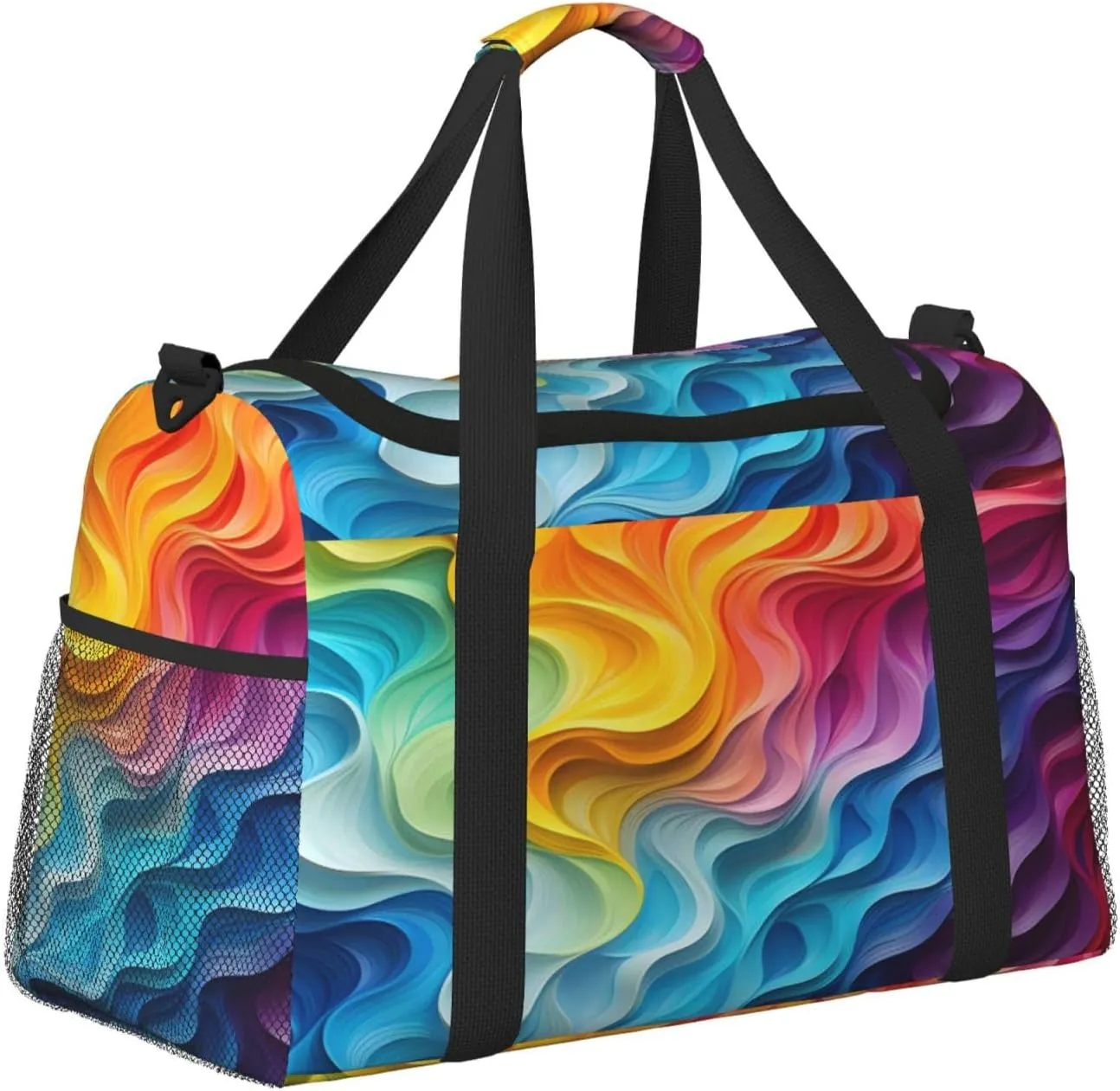 Travel Duffel Bag For Men Women, Rainbow Curve Stripe Carry On Sport Gym Bag With Shoulder Strap Lightweight Waterproof Weekender Bag Overnight Bag