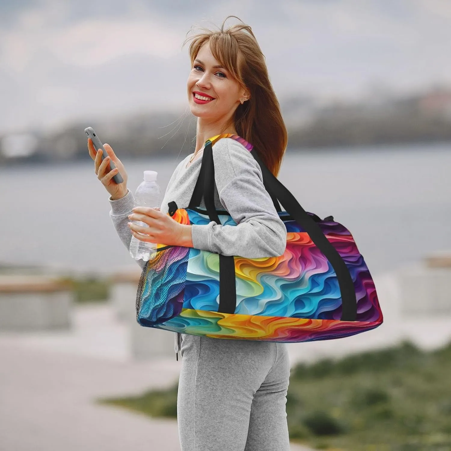 Travel Duffel Bag For Men Women, Rainbow Curve Stripe Carry On Sport Gym Bag With Shoulder Strap Lightweight Waterproof Weekender Bag Overnight Bag