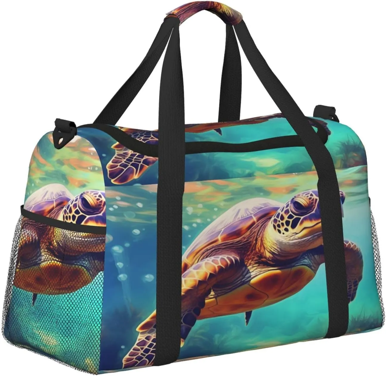 Travel Duffel Bag For Men Women, Sea Turtle Painting Carry On Sport Gym Bag With Shoulder Strap Lightweight Waterproof Weekender Bag Overnight Bag