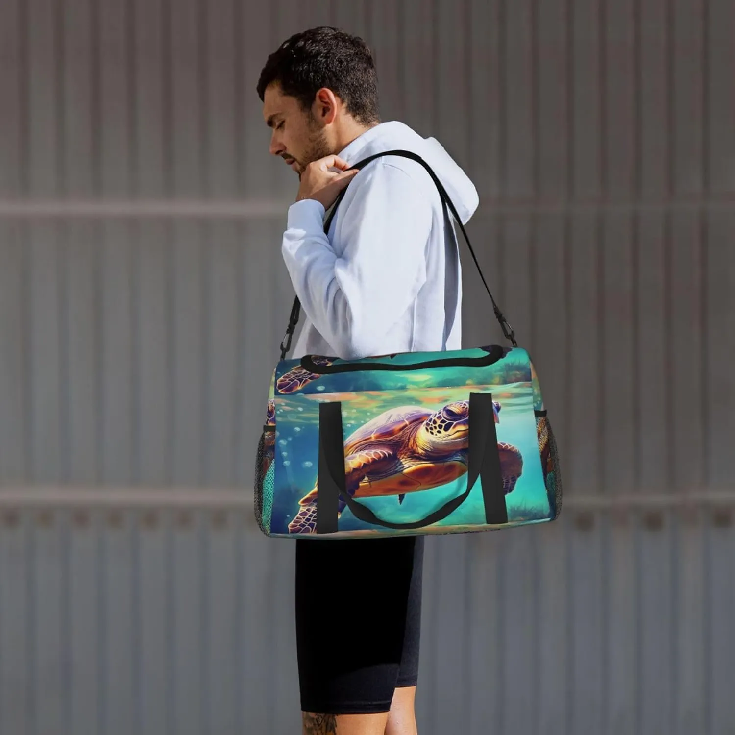 Travel Duffel Bag For Men Women, Sea Turtle Painting Carry On Sport Gym Bag With Shoulder Strap Lightweight Waterproof Weekender Bag Overnight Bag