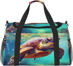 Travel Duffel Bag For Men Women, Sea Turtle Painting Carry On Sport Gym Bag With Shoulder Strap Lightweight Waterproof Weekender Bag Overnight Bag