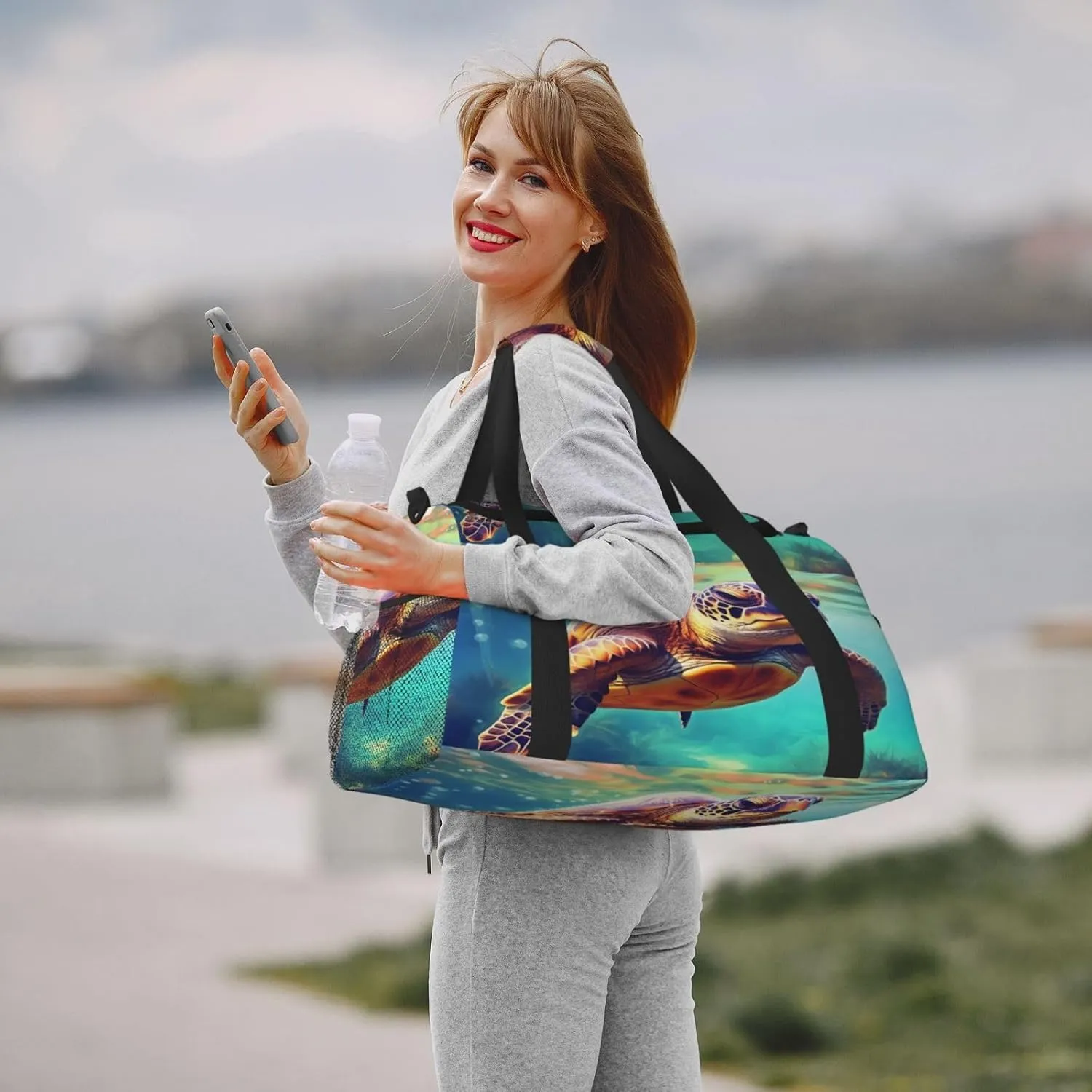 Travel Duffel Bag For Men Women, Sea Turtle Painting Carry On Sport Gym Bag With Shoulder Strap Lightweight Waterproof Weekender Bag Overnight Bag