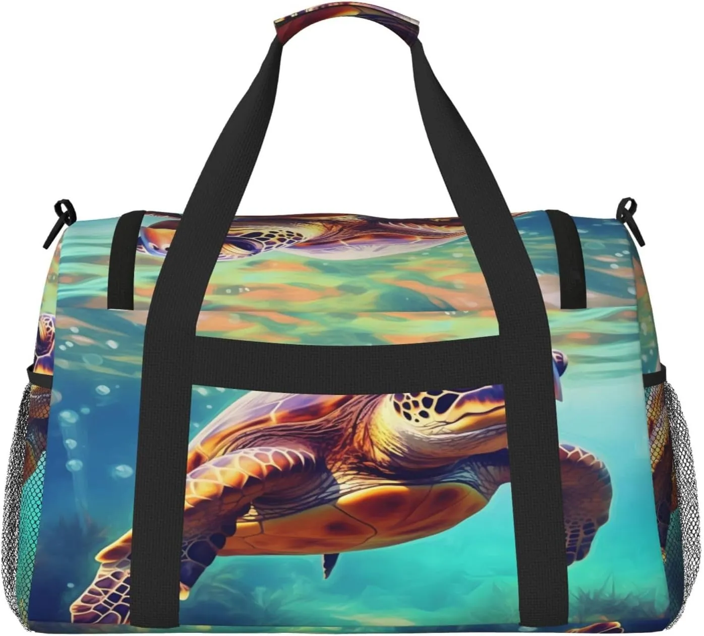 Travel Duffel Bag For Men Women, Sea Turtle Painting Carry On Sport Gym Bag With Shoulder Strap Lightweight Waterproof Weekender Bag Overnight Bag
