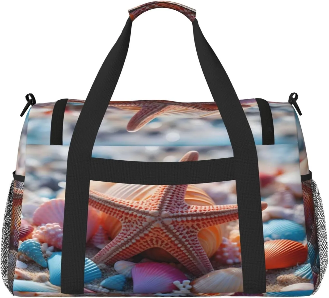 Travel Duffel Bag For Men Women, Seashell Starfish Beach Carry On Sport Gym Bag With Shoulder Strap Lightweight Waterproof Weekender Bag Overnight Bag