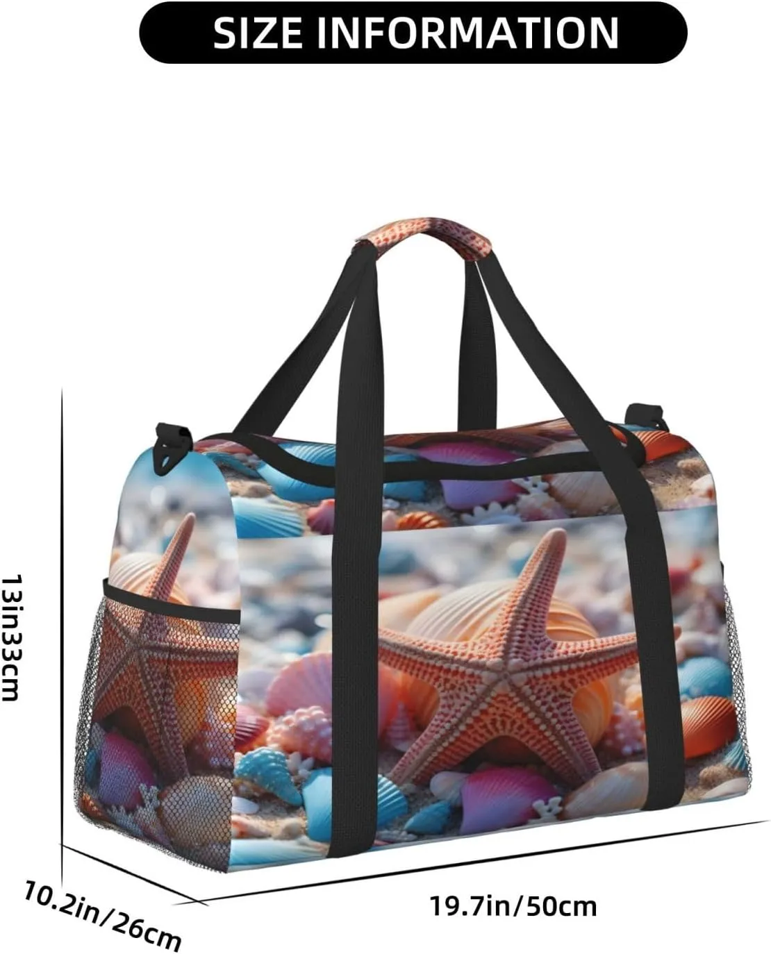 Travel Duffel Bag For Men Women, Seashell Starfish Beach Carry On Sport Gym Bag With Shoulder Strap Lightweight Waterproof Weekender Bag Overnight Bag