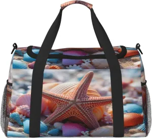 Travel Duffel Bag For Men Women, Seashell Starfish Beach Carry On Sport Gym Bag With Shoulder Strap Lightweight Waterproof Weekender Bag Overnight Bag
