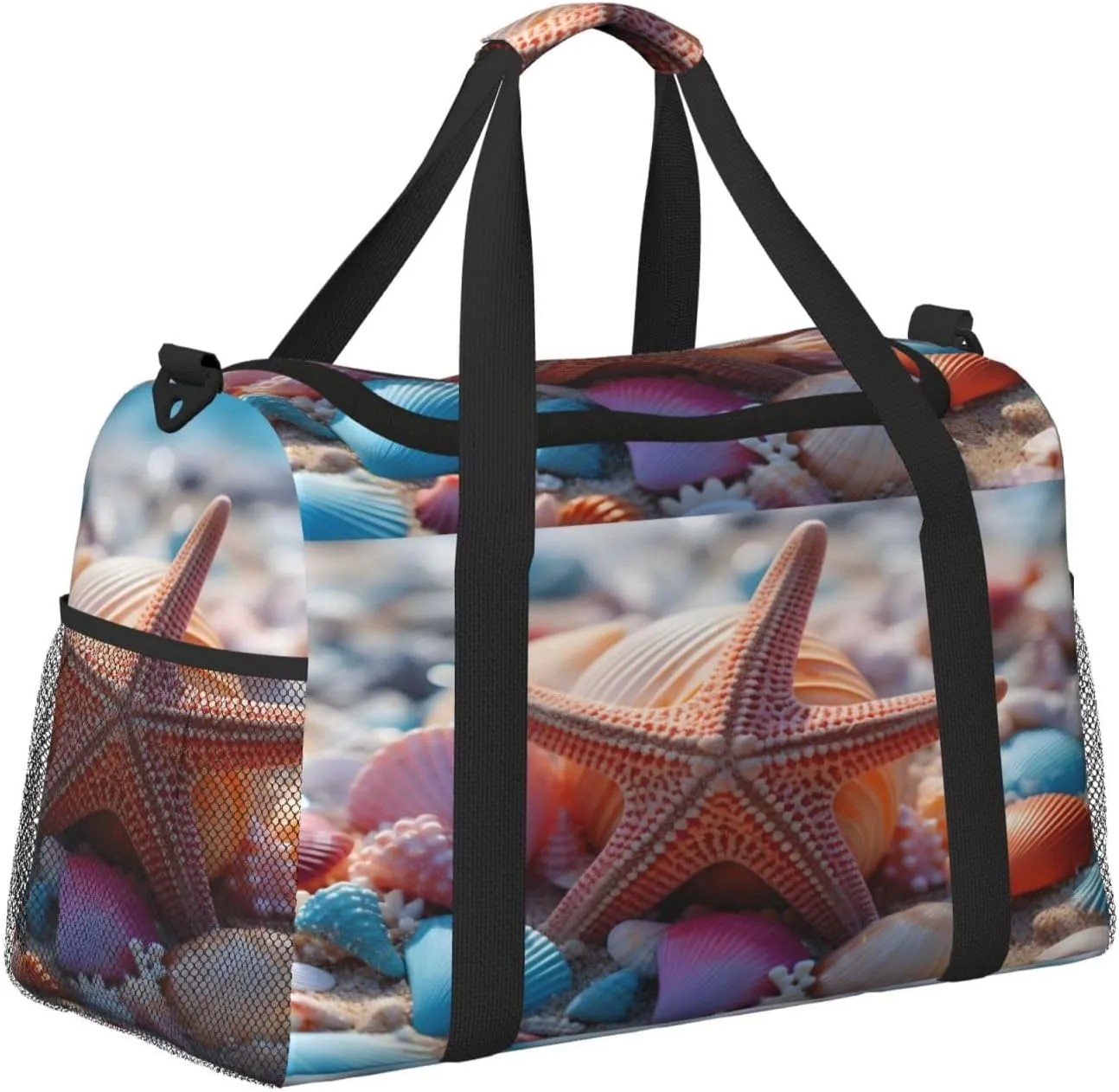 Travel Duffel Bag For Men Women, Seashell Starfish Beach Carry On Sport Gym Bag With Shoulder Strap Lightweight Waterproof Weekender Bag Overnight Bag