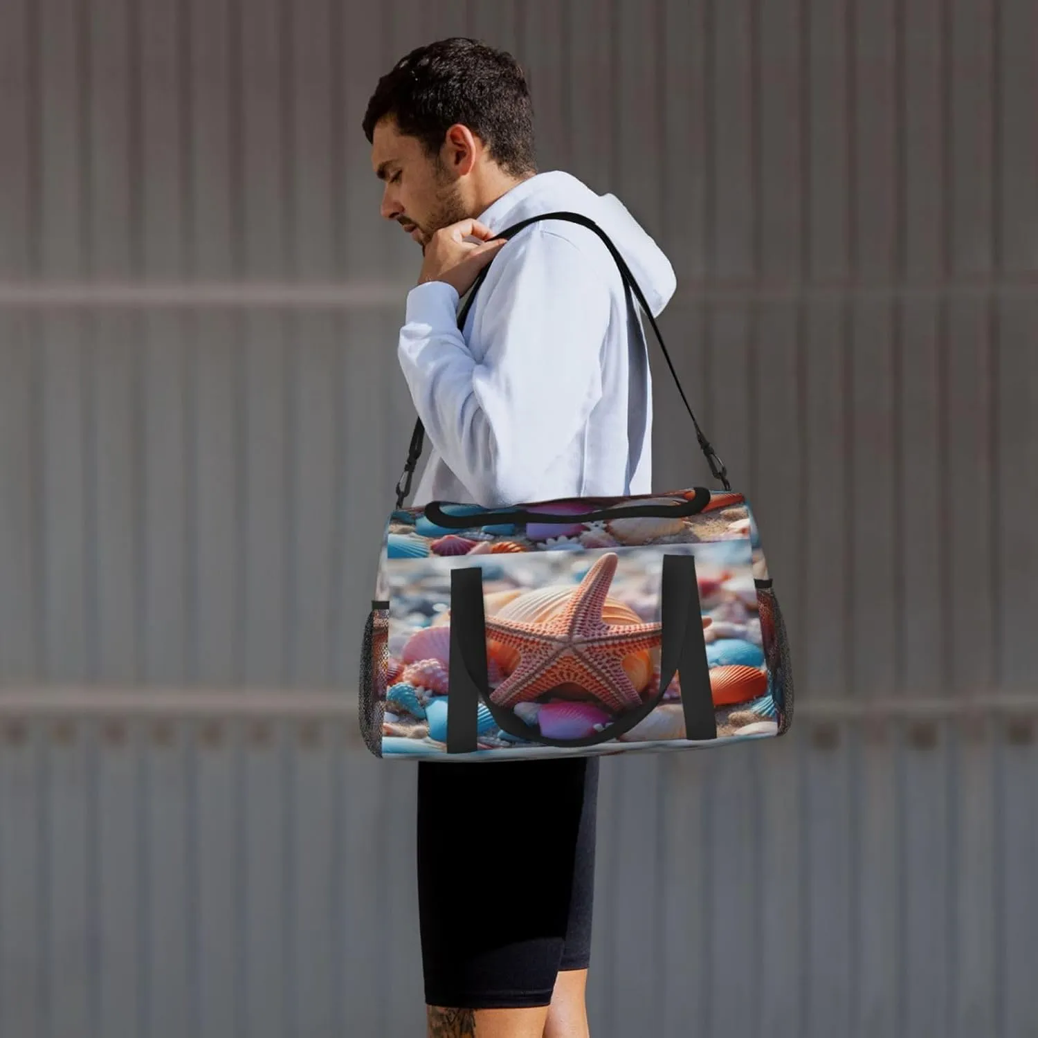 Travel Duffel Bag For Men Women, Seashell Starfish Beach Carry On Sport Gym Bag With Shoulder Strap Lightweight Waterproof Weekender Bag Overnight Bag