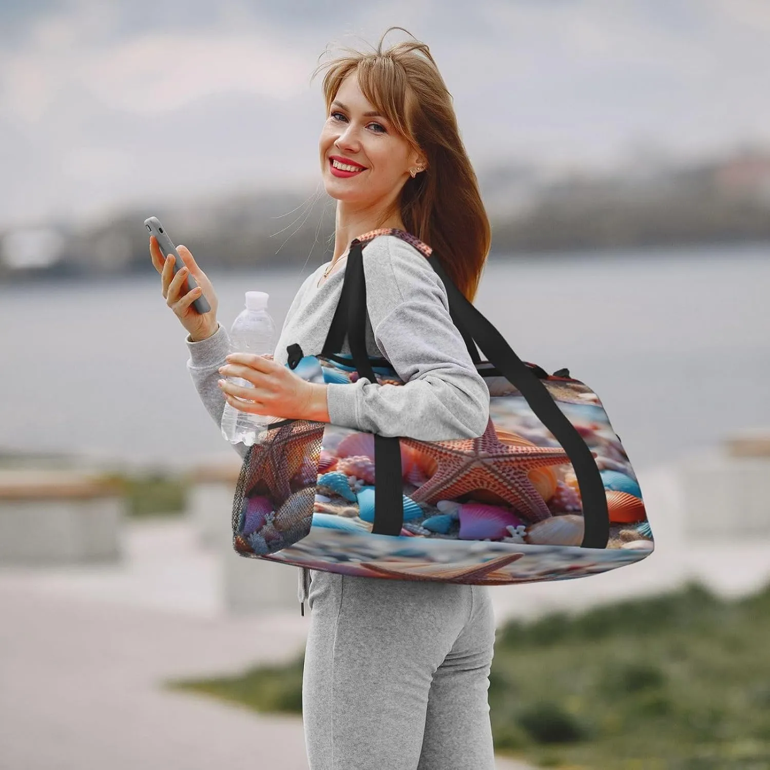 Travel Duffel Bag For Men Women, Seashell Starfish Beach Carry On Sport Gym Bag With Shoulder Strap Lightweight Waterproof Weekender Bag Overnight Bag