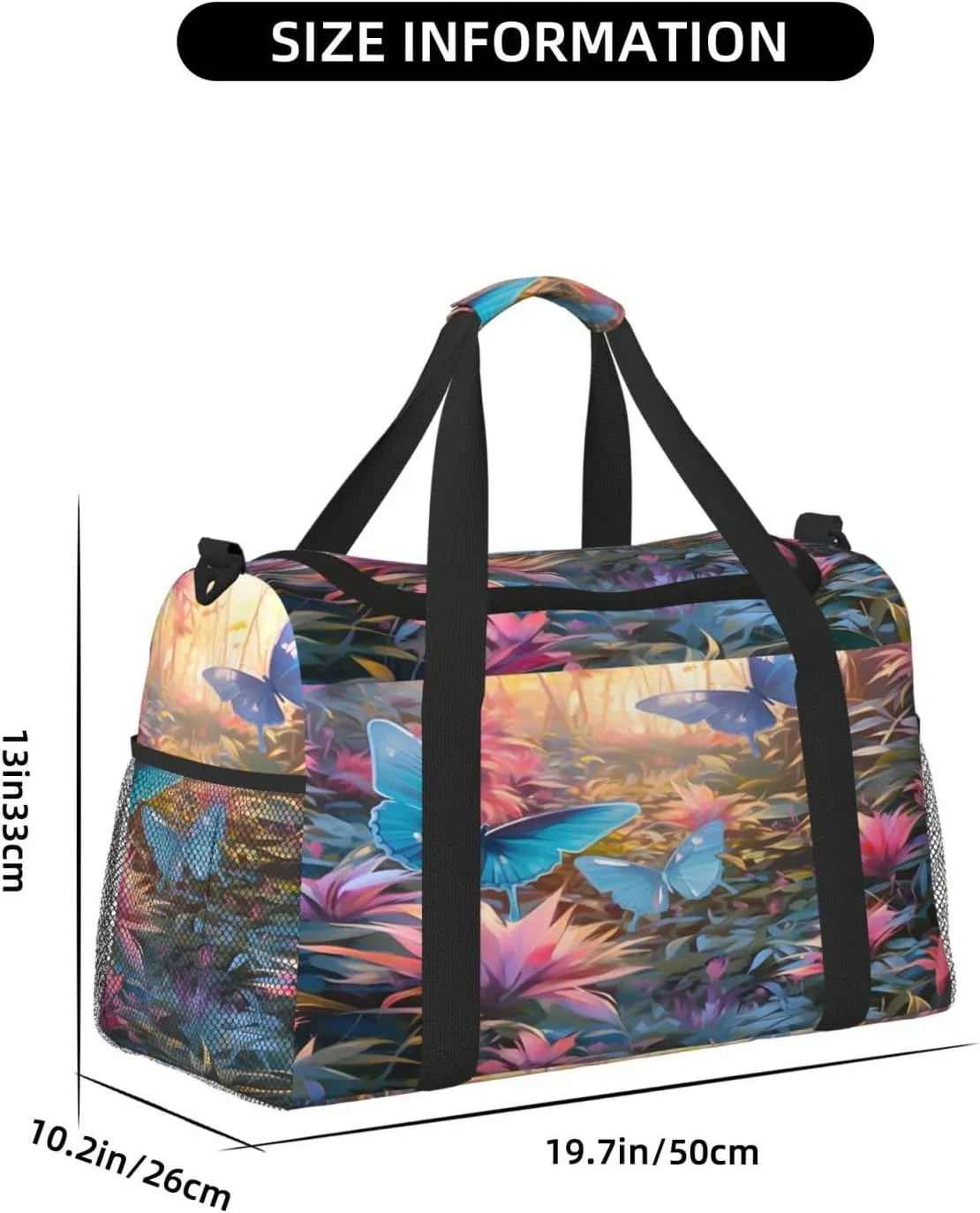 Travel Duffel Bag For Men Women, Spring Sunrise Butterfly Plants Carry On Sport Gym Bag With Shoulder Strap Lightweight Waterproof Weekender Bag Overnight Bag