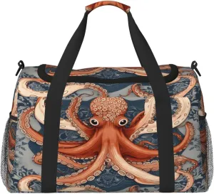 Travel Duffel Bag For Men Women, Vintage Octopus Animal Pattern Carry On Sport Gym Bag With Shoulder Strap Lightweight Waterproof Weekender Bag Overnight Bag